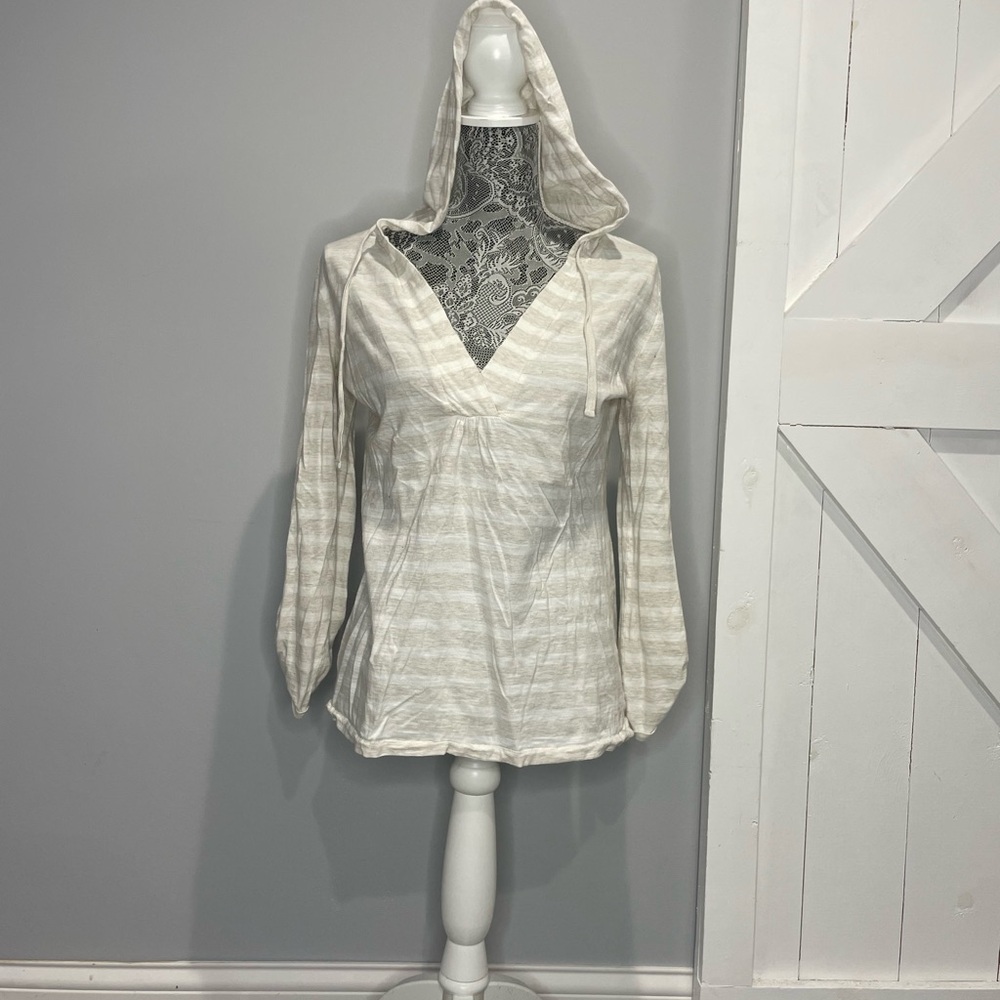 LOFT Cream Striped Hoodie Sweatshirt